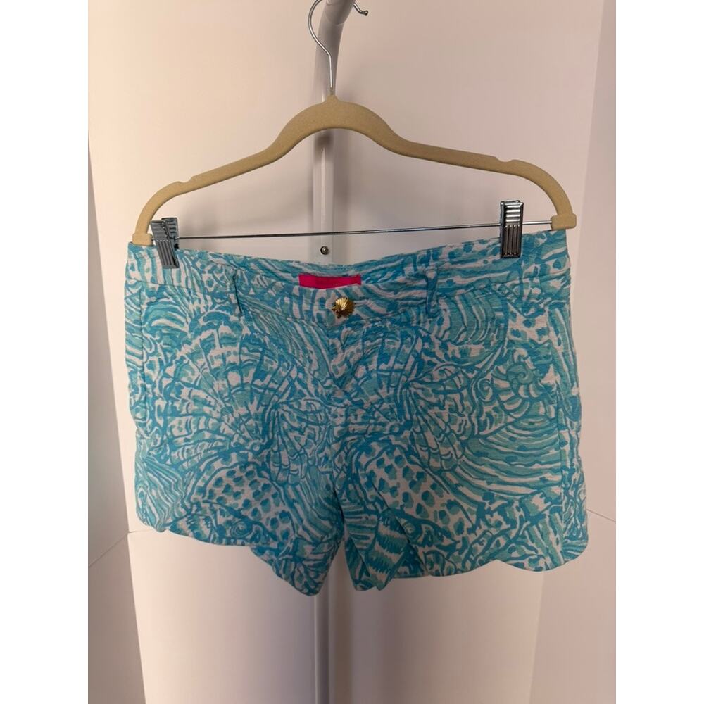 Lilly Pulitzer Blue Sea Shell Print Shorts Size 8 Coastal Beach
